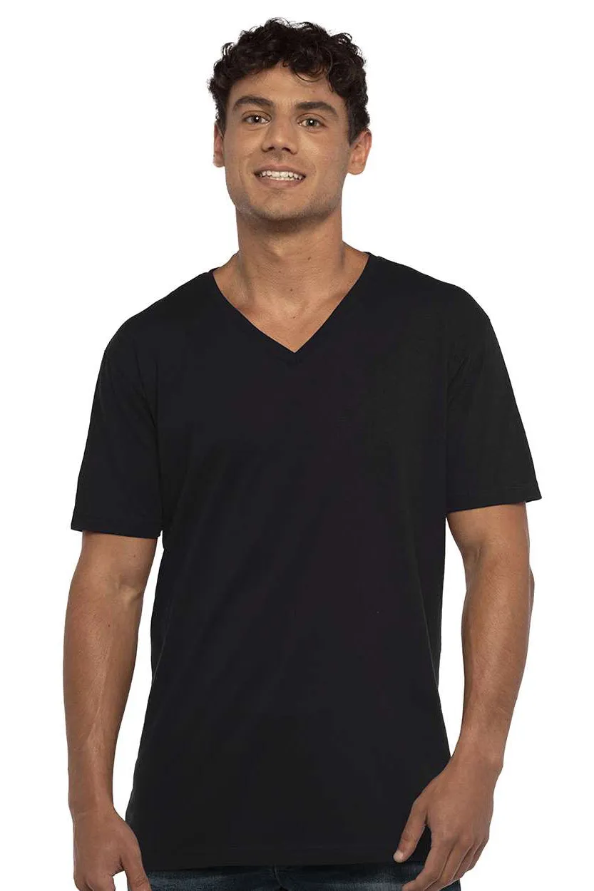 Next Level Mens Fine Jersey Short Sleeve V-Neck T-Shirt - Black