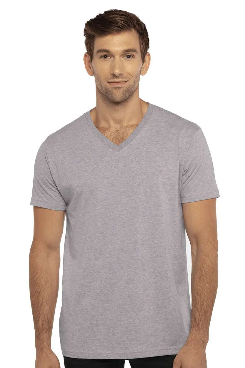 Next Level Mens Fine Jersey Short Sleeve V-Neck T-Shirt - Heather Grey