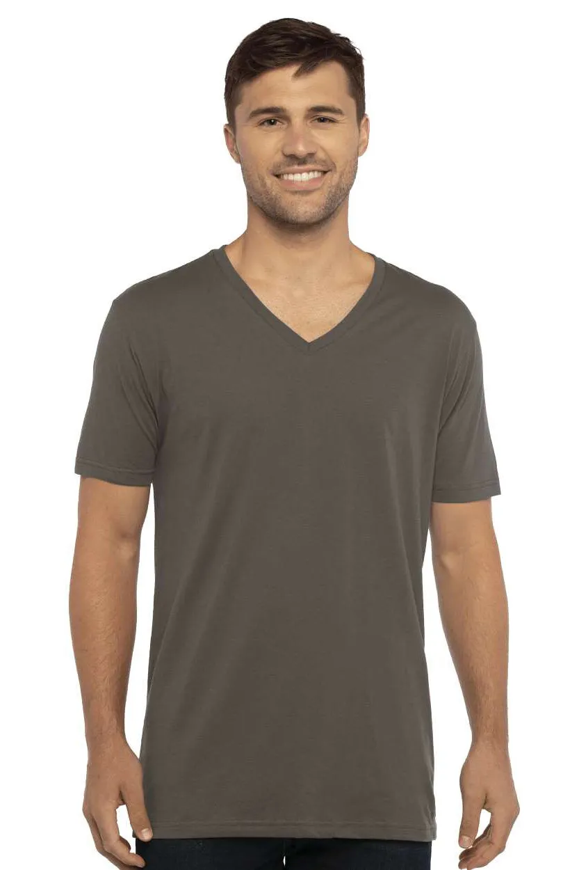 Next Level Mens Fine Jersey Short Sleeve V-Neck T-Shirt - Heavy Metal Grey - Closeout
