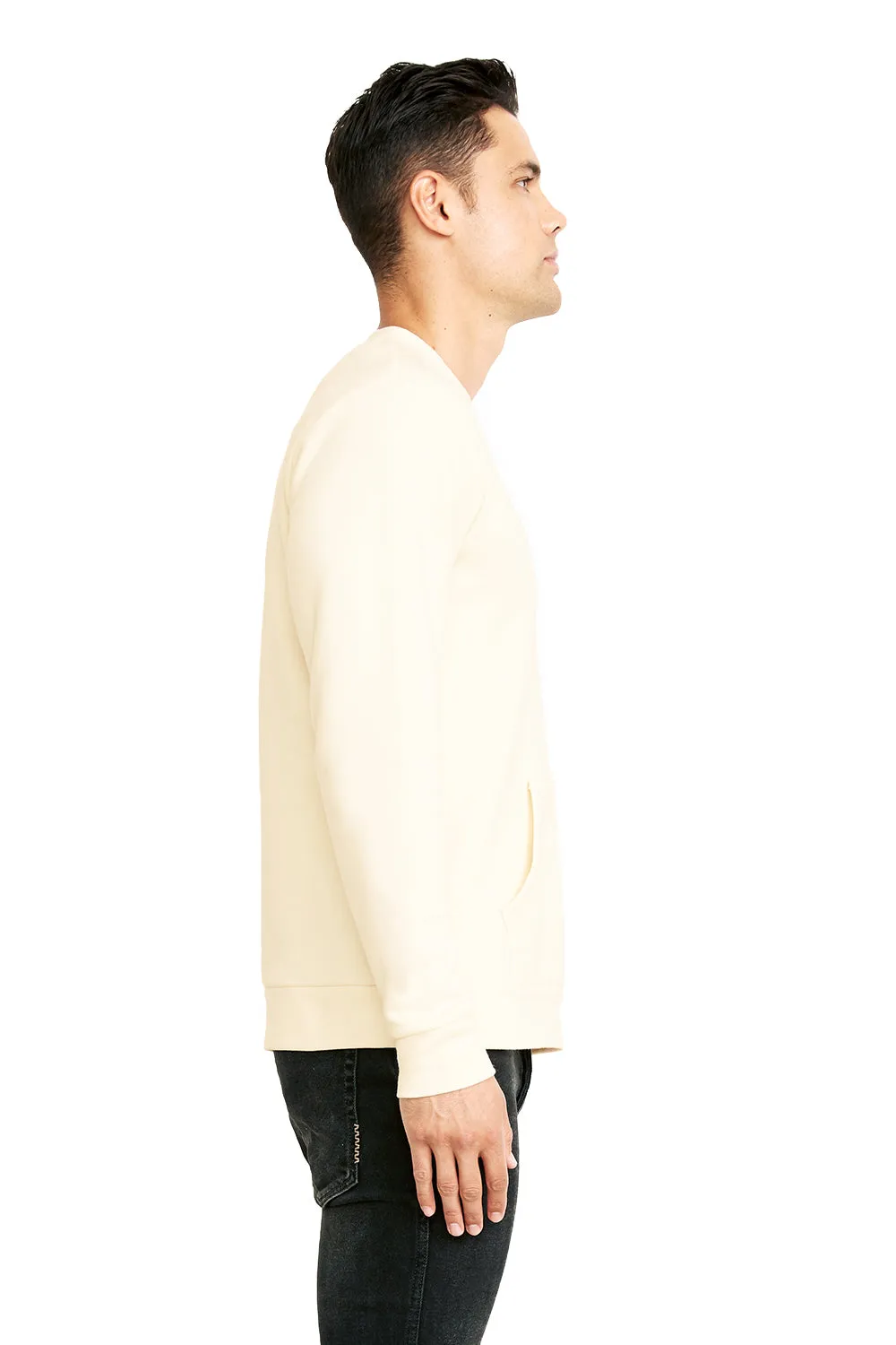 Next Level Mens Fleece Crewneck Sweatshirt w/ Pouch Pocket - Natural