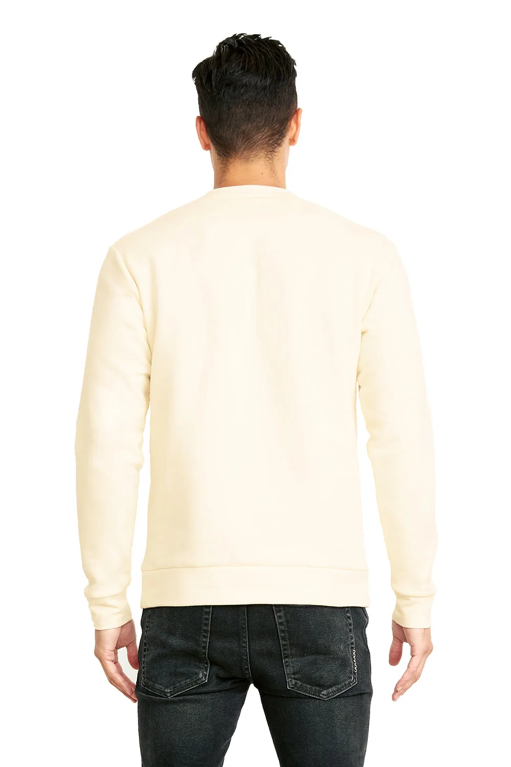Next Level Mens Fleece Crewneck Sweatshirt w/ Pouch Pocket - Natural