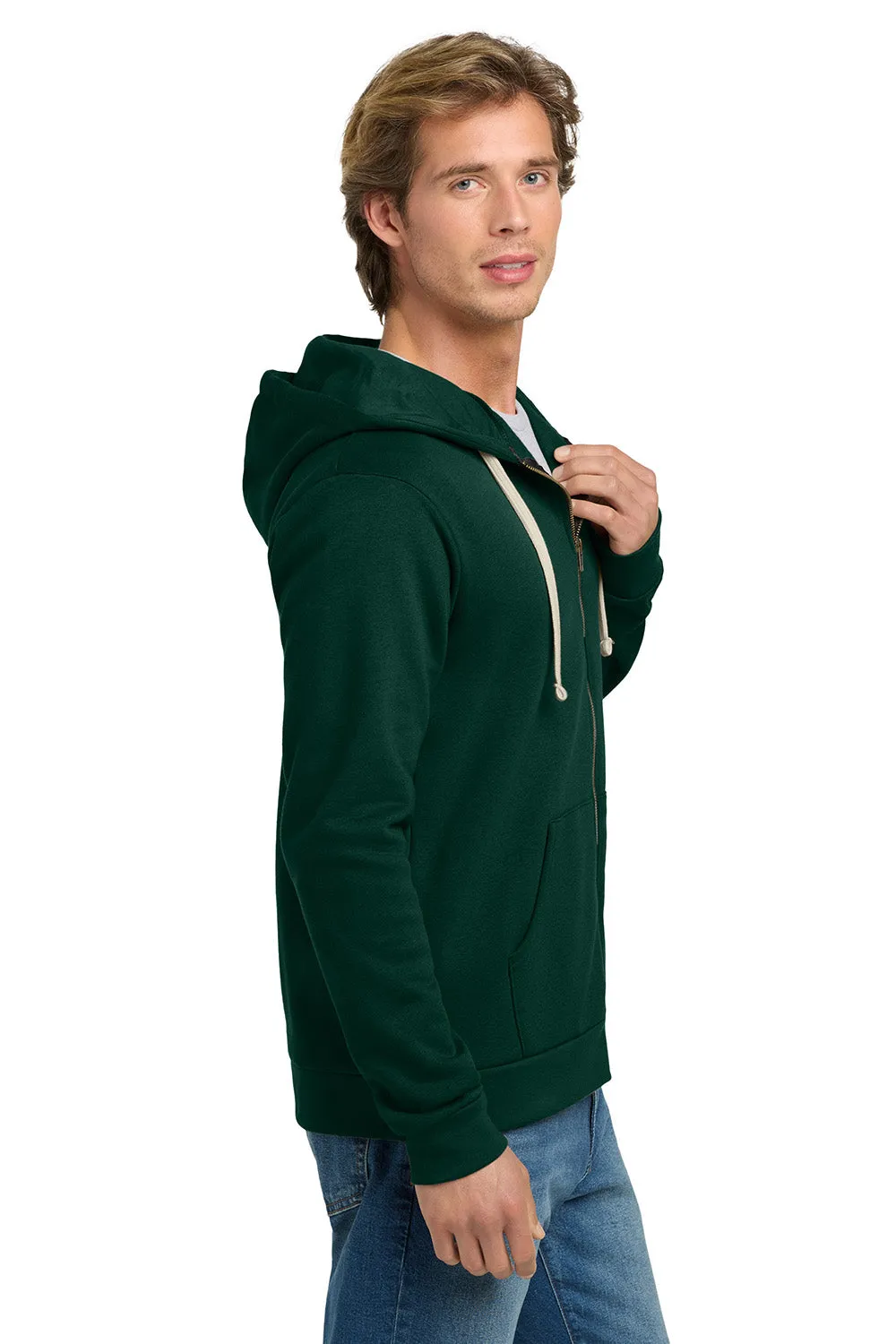 Next Level Mens Fleece Full Zip Hooded Sweatshirt Hoodie w/ Pockets - Forest Green - Closeout
