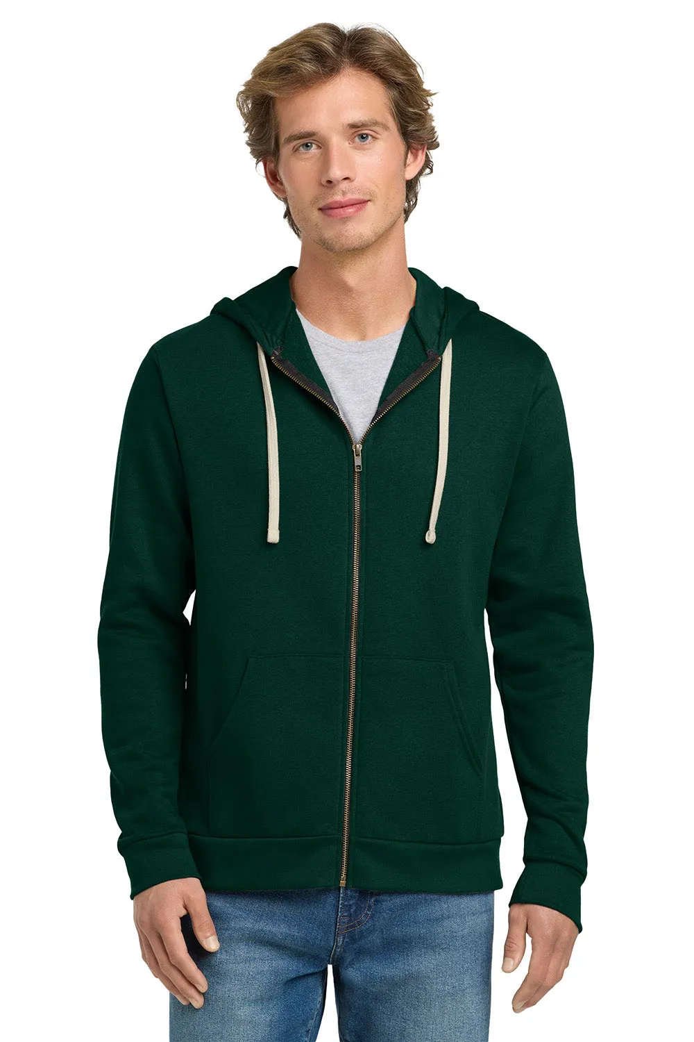 Next Level Mens Fleece Full Zip Hooded Sweatshirt Hoodie w/ Pockets - Forest Green - Closeout