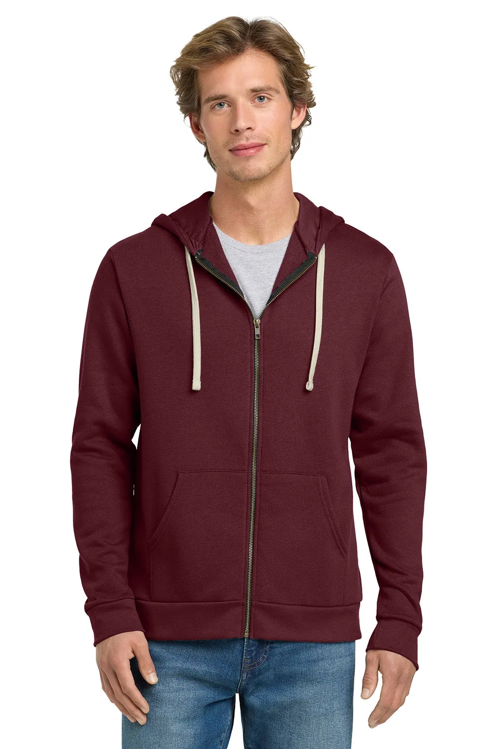 Next Level Mens Fleece Full Zip Hooded Sweatshirt Hoodie w/ Pockets - Maroon