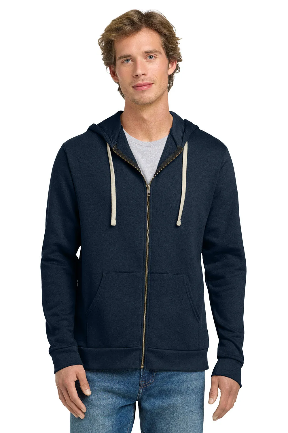 Next Level Mens Fleece Full Zip Hooded Sweatshirt Hoodie w/ Pockets - Midnight Navy Blue