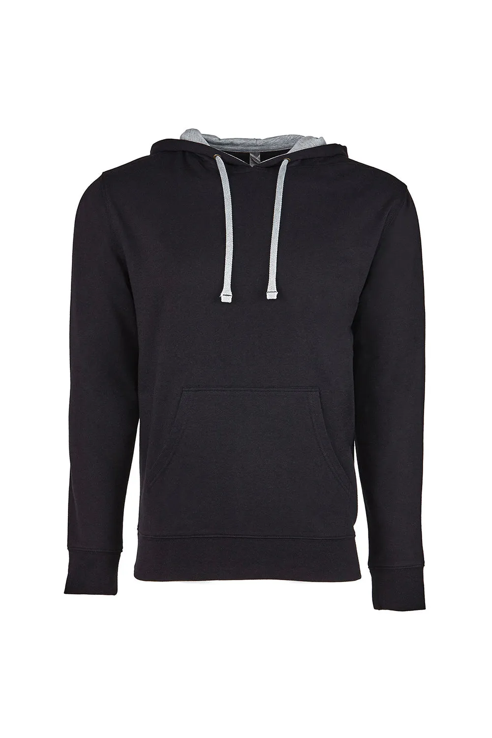 Next Level Mens French Terry Fleece Hooded Sweatshirt Hoodie w/ Pouch Pocket - Black/Heather Grey