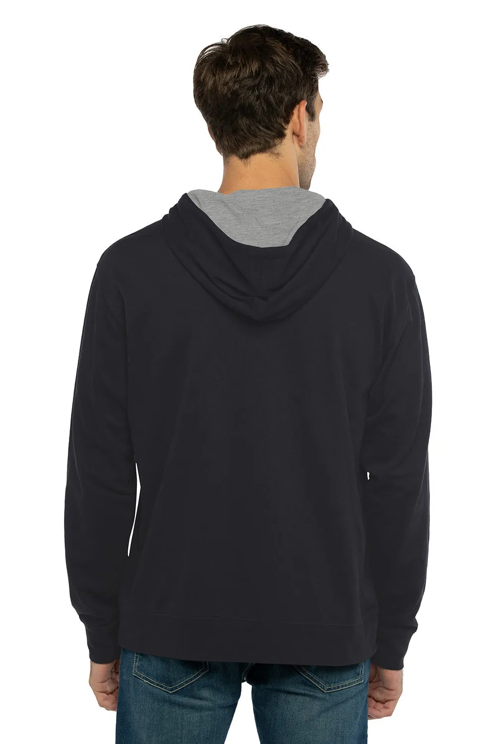 Next Level Mens French Terry Fleece Hooded Sweatshirt Hoodie w/ Pouch Pocket - Black/Heather Grey