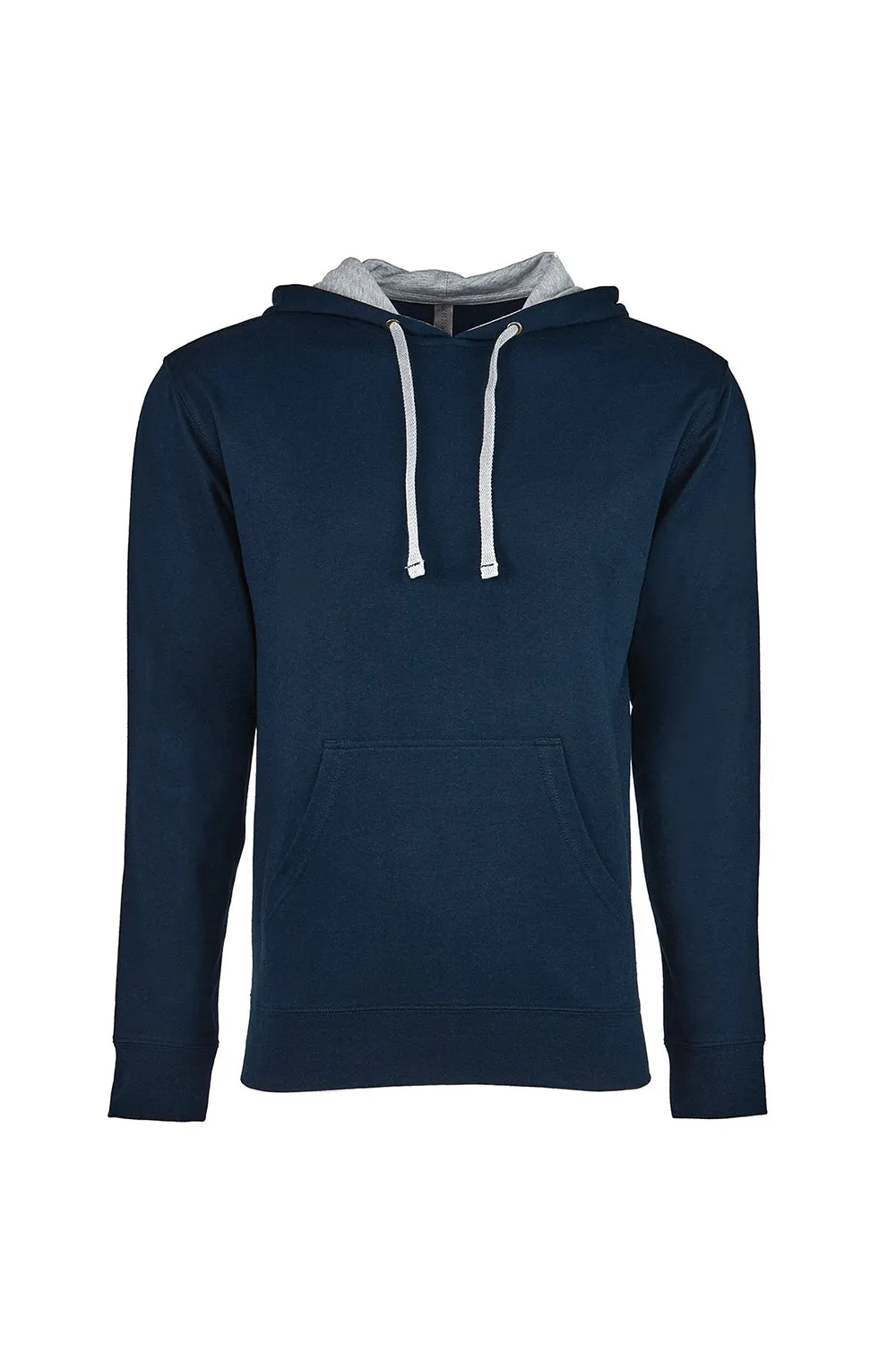 Next Level Mens French Terry Fleece Hooded Sweatshirt Hoodie w/ Pouch Pocket - Midnight Navy Blue/Heather Grey