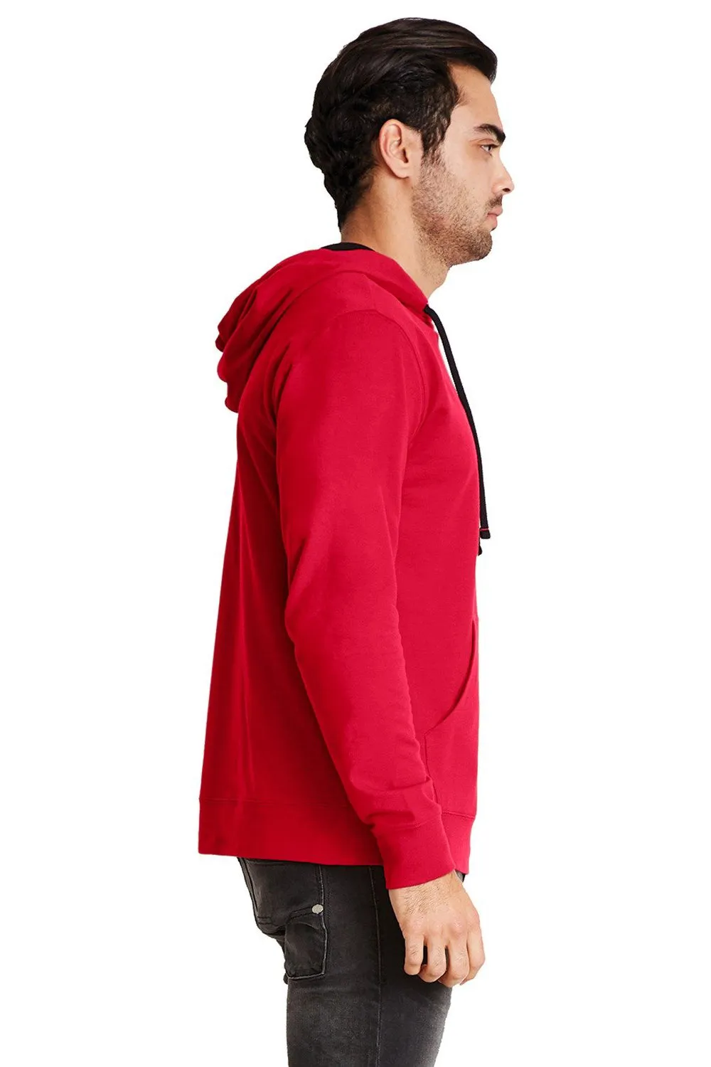 Next Level Mens French Terry Fleece Hooded Sweatshirt Hoodie w/ Pouch Pocket - Red/Black