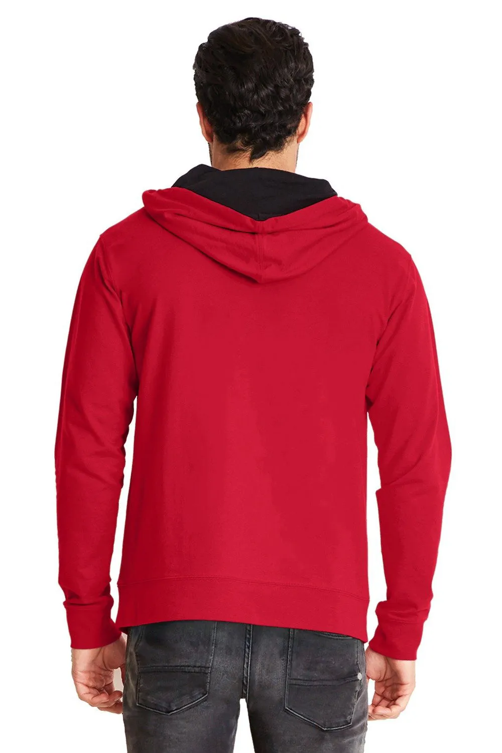Next Level Mens French Terry Fleece Hooded Sweatshirt Hoodie w/ Pouch Pocket - Red/Black