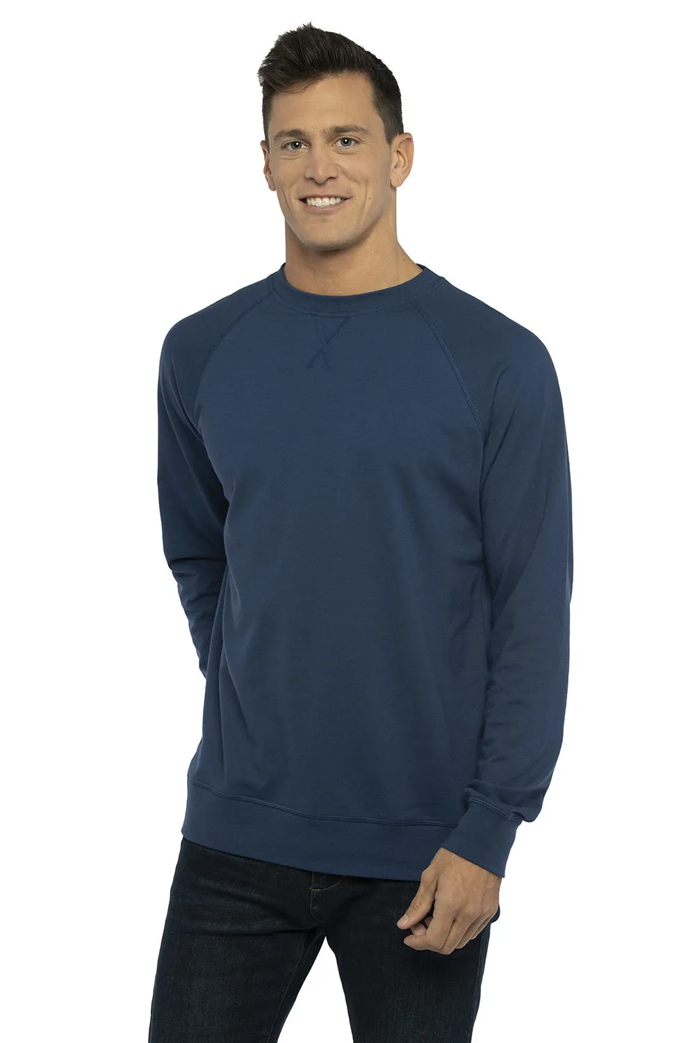 Next Level Mens French Terry Long Sleeve Crewneck T-Shirt - Cool Blue
