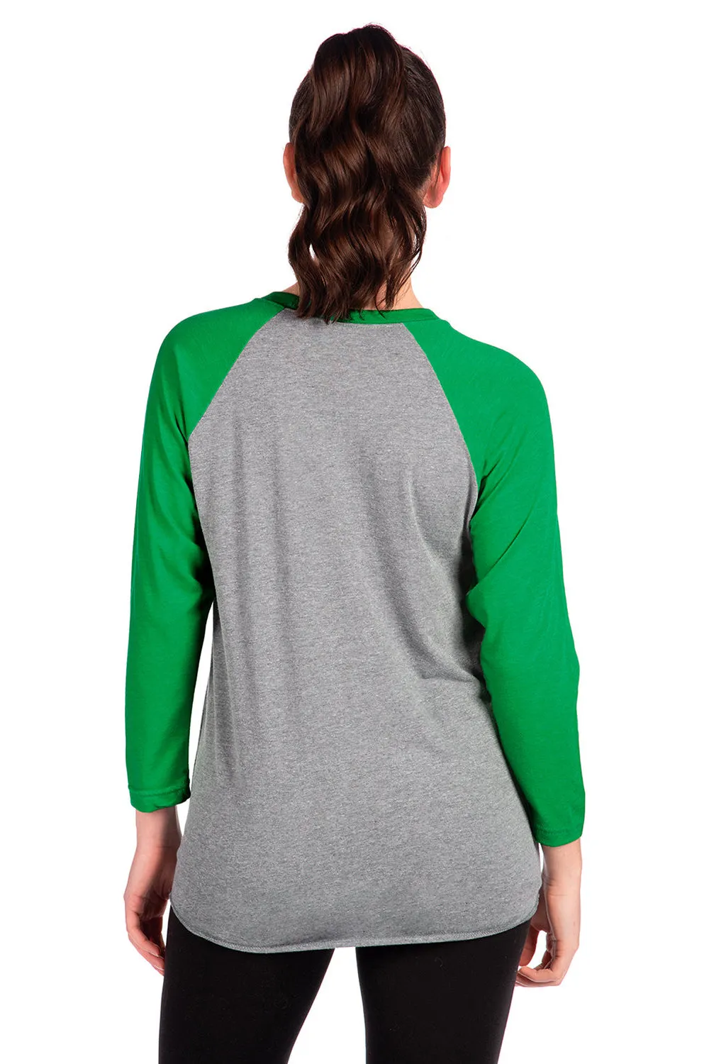 Next Level Mens Jersey 3/4 Sleeve Crewneck T-Shirt - Heather Grey/Envy Green