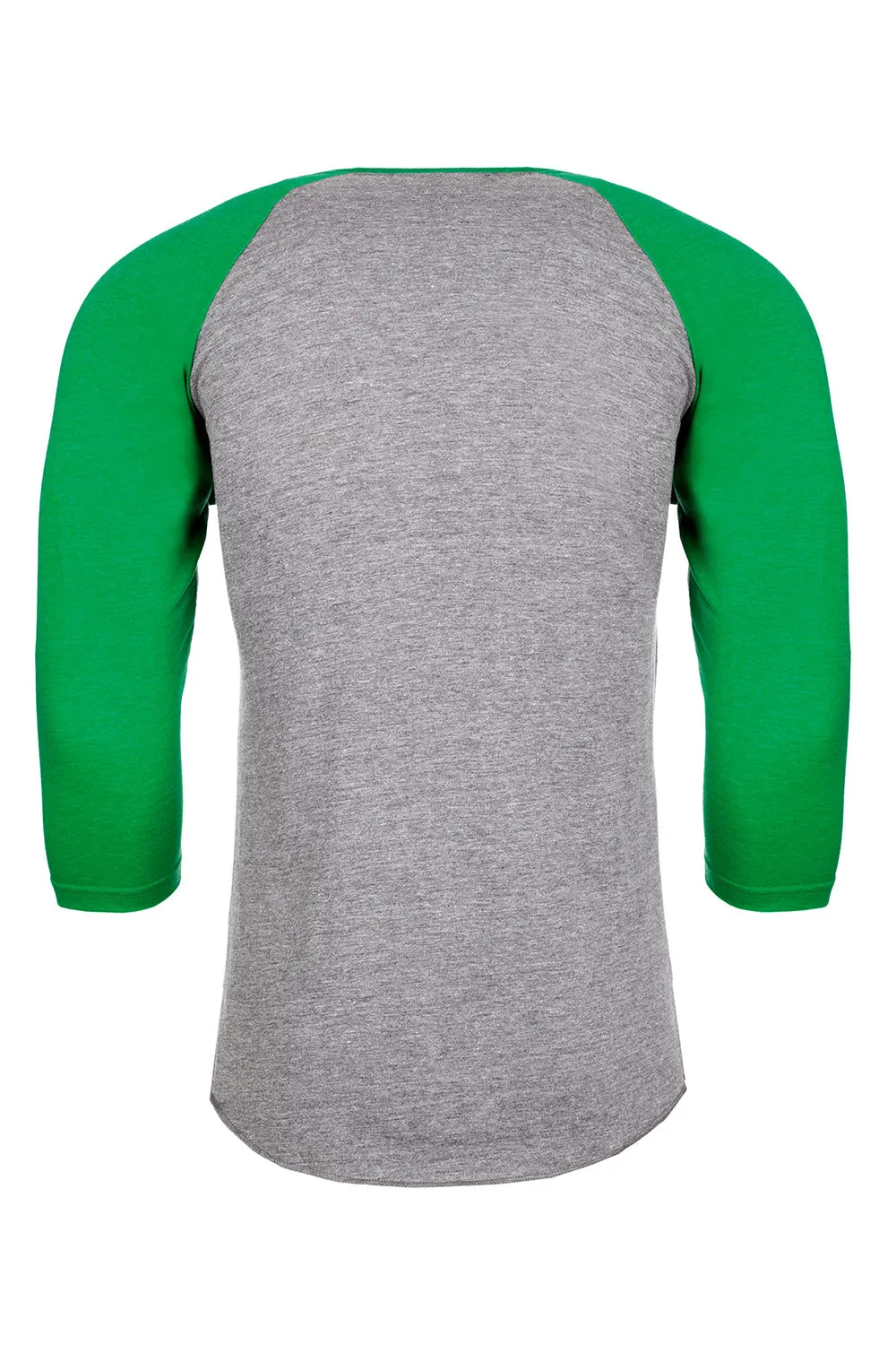 Next Level Mens Jersey 3/4 Sleeve Crewneck T-Shirt - Heather Grey/Envy Green