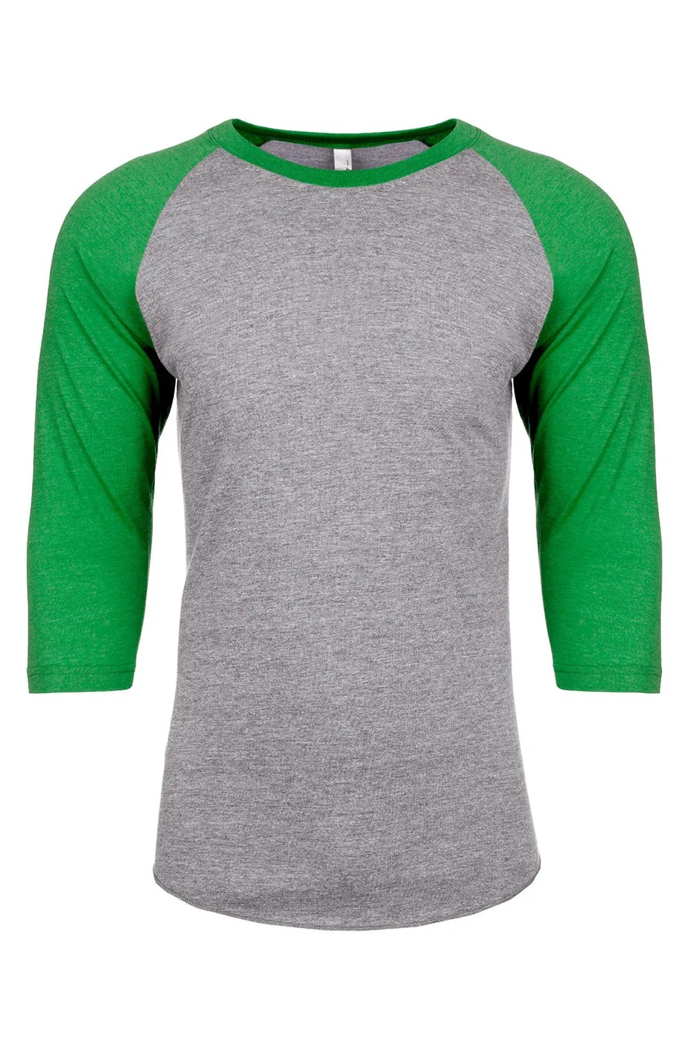 Next Level Mens Jersey 3/4 Sleeve Crewneck T-Shirt - Heather Grey/Envy Green