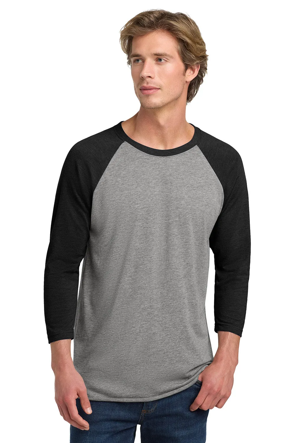 Next Level Mens Jersey 3/4 Sleeve Crewneck T-Shirt - Heather Grey/Vintage Black