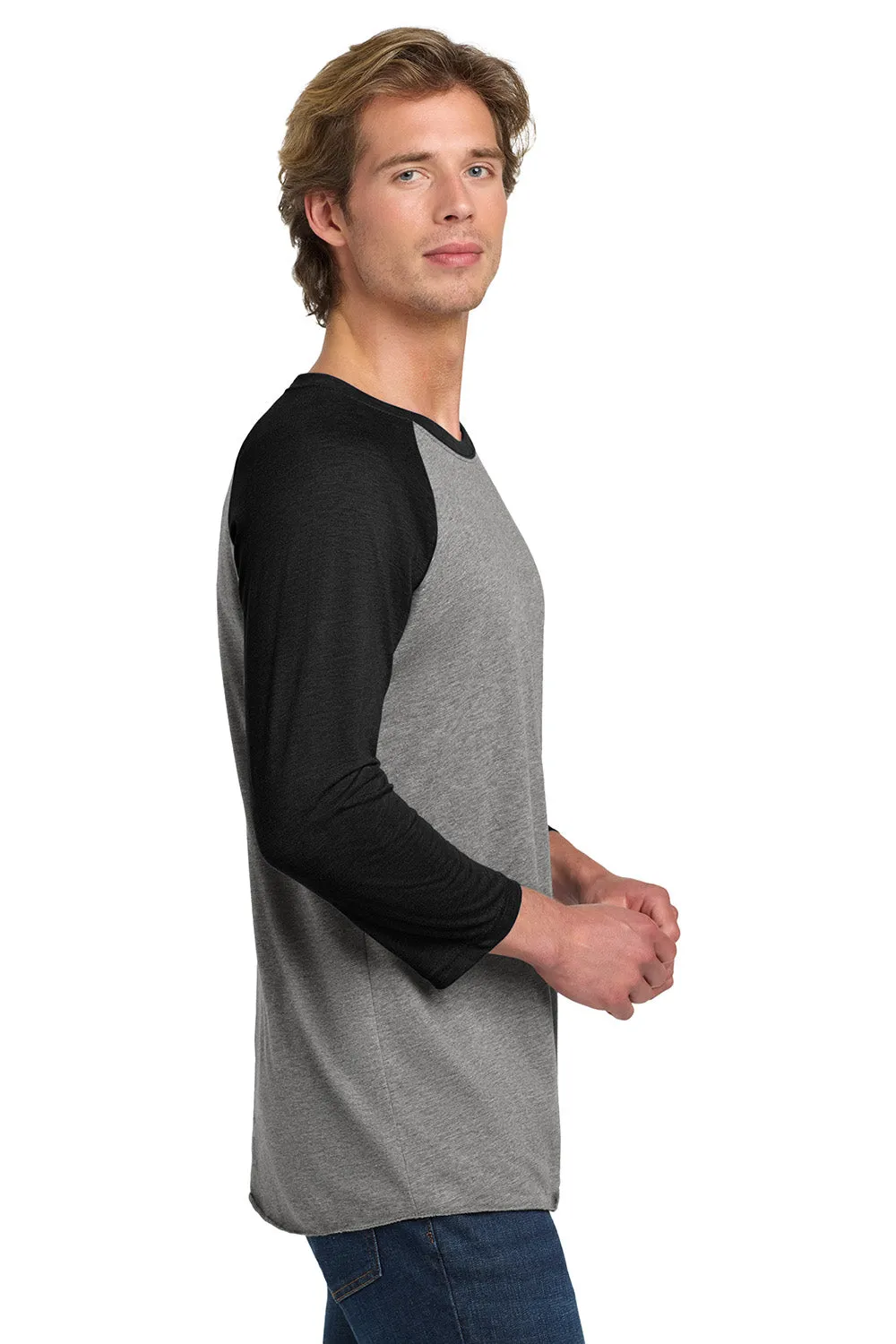 Next Level Mens Jersey 3/4 Sleeve Crewneck T-Shirt - Heather Grey/Vintage Black