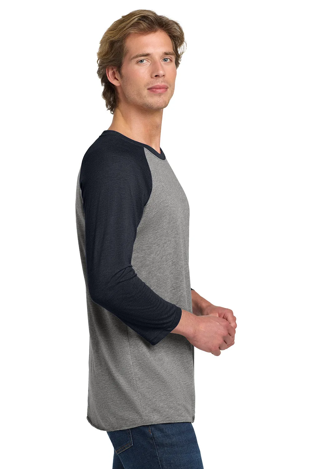 Next Level Mens Jersey 3/4 Sleeve Crewneck T-Shirt - Heather Grey/Vintage Navy Blue