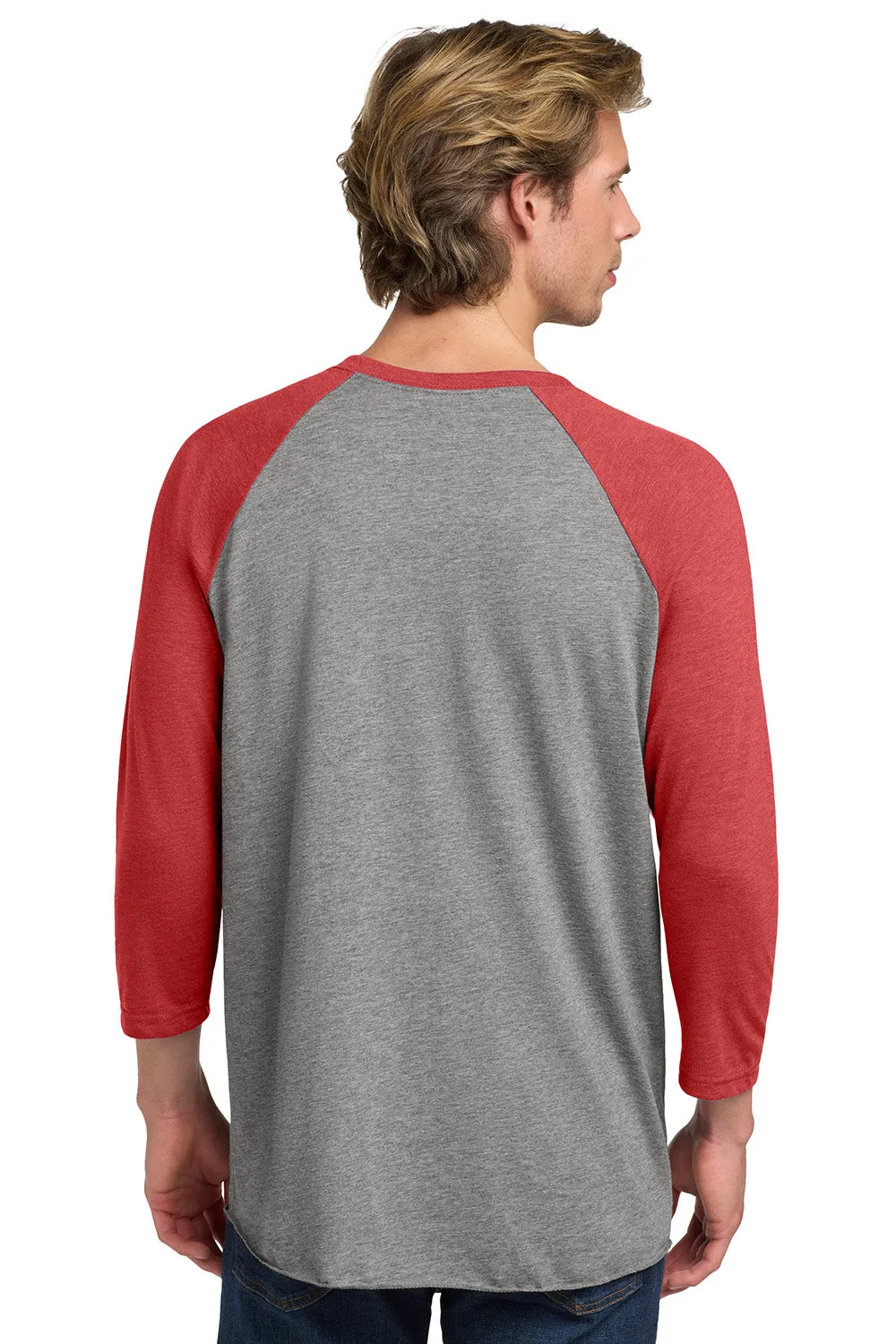 Next Level Mens Jersey 3/4 Sleeve Crewneck T-Shirt - Heather Grey/Vintage Red