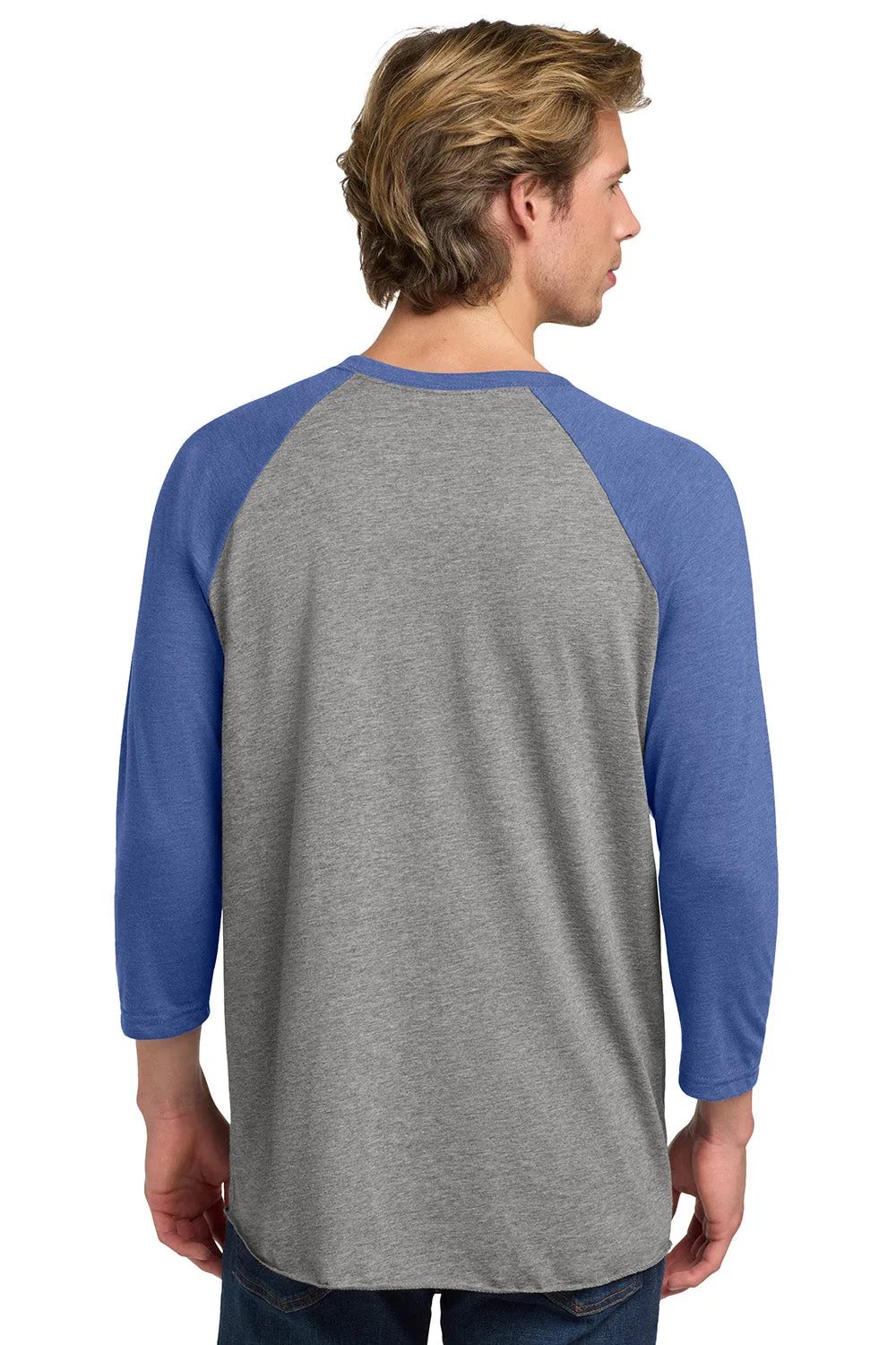 Next Level Mens Jersey 3/4 Sleeve Crewneck T-Shirt - Heather Grey/Vintage Royal Blue