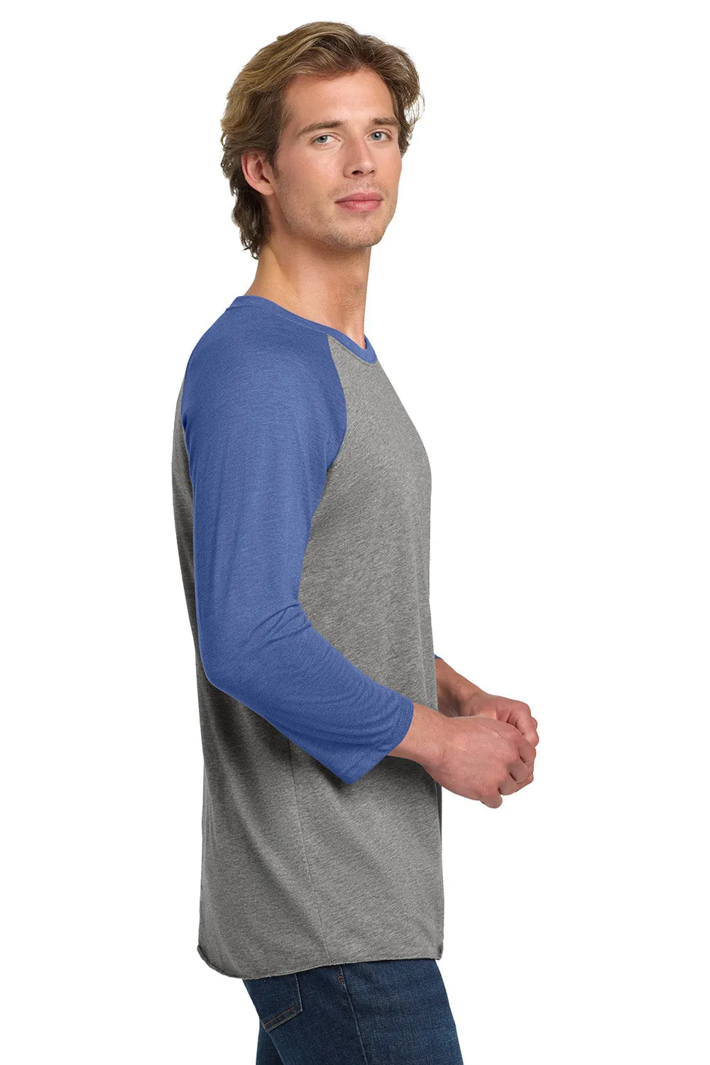 Next Level Mens Jersey 3/4 Sleeve Crewneck T-Shirt - Heather Grey/Vintage Royal Blue