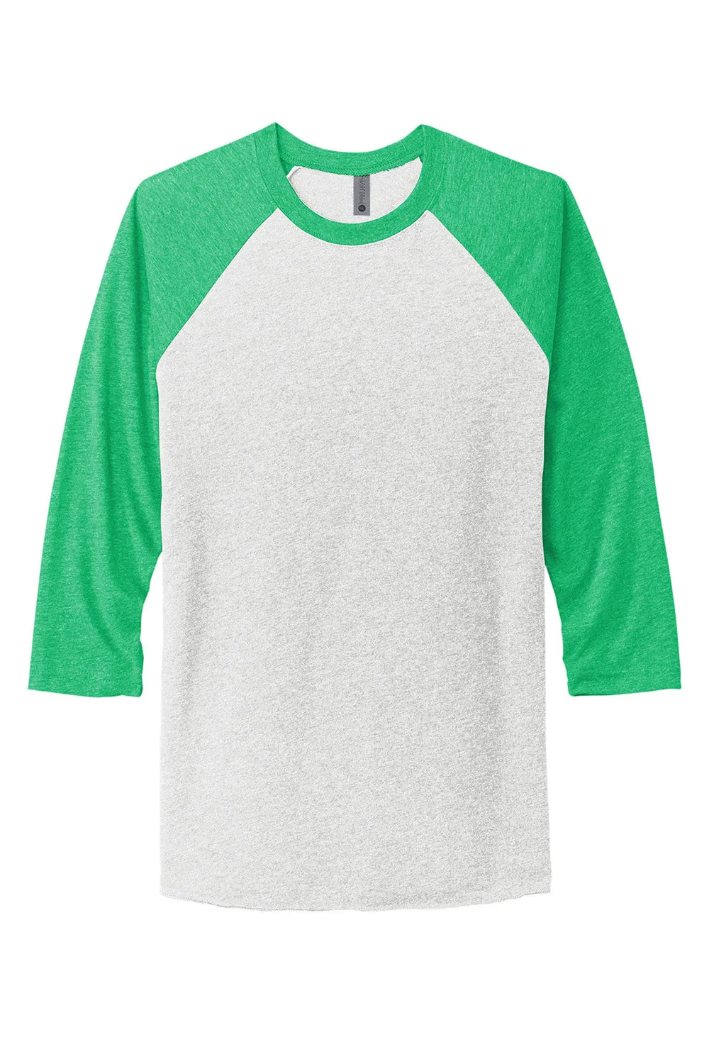 Next Level Mens Jersey 3/4 Sleeve Crewneck T-Shirt - Heather White/Envy Green