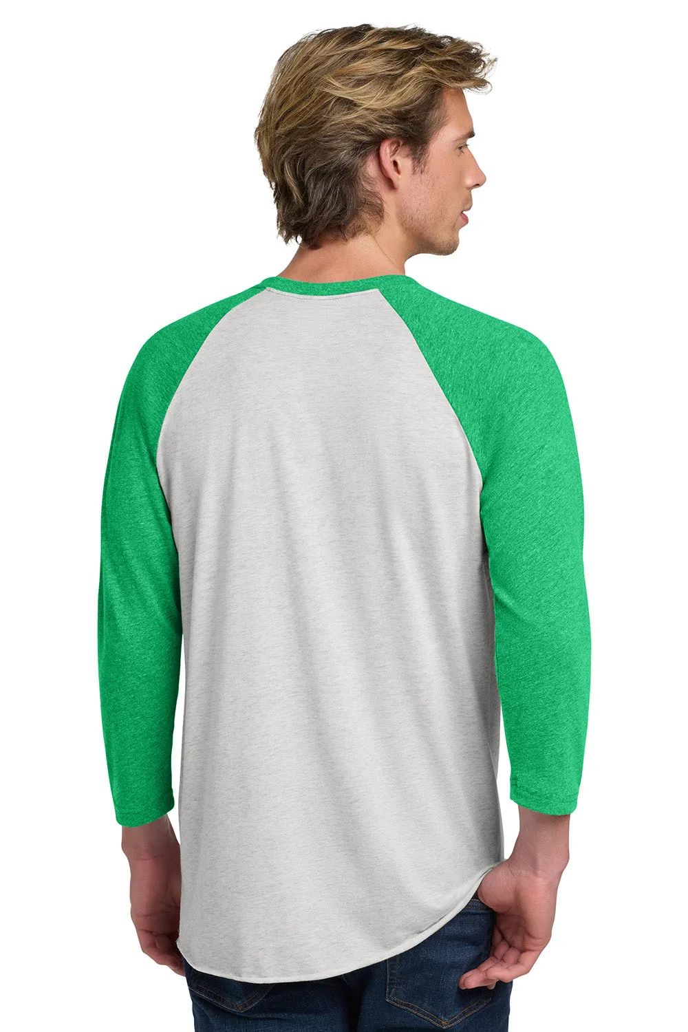 Next Level Mens Jersey 3/4 Sleeve Crewneck T-Shirt - Heather White/Envy Green