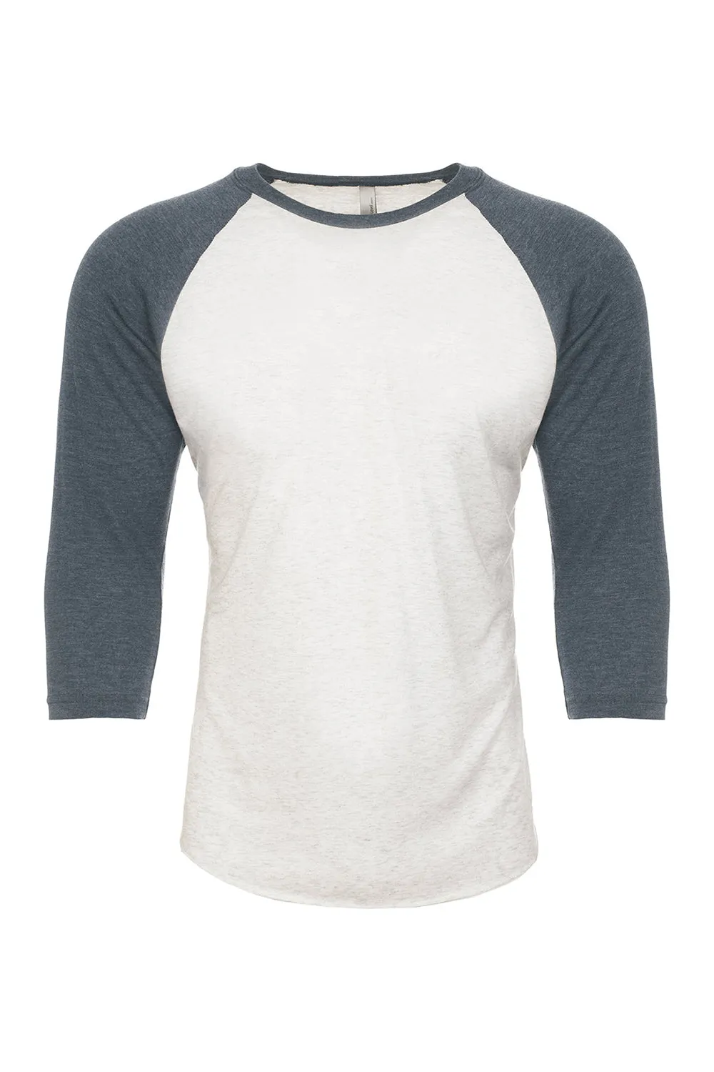 Next Level Mens Jersey 3/4 Sleeve Crewneck T-Shirt - Heather White/Indigo Blue