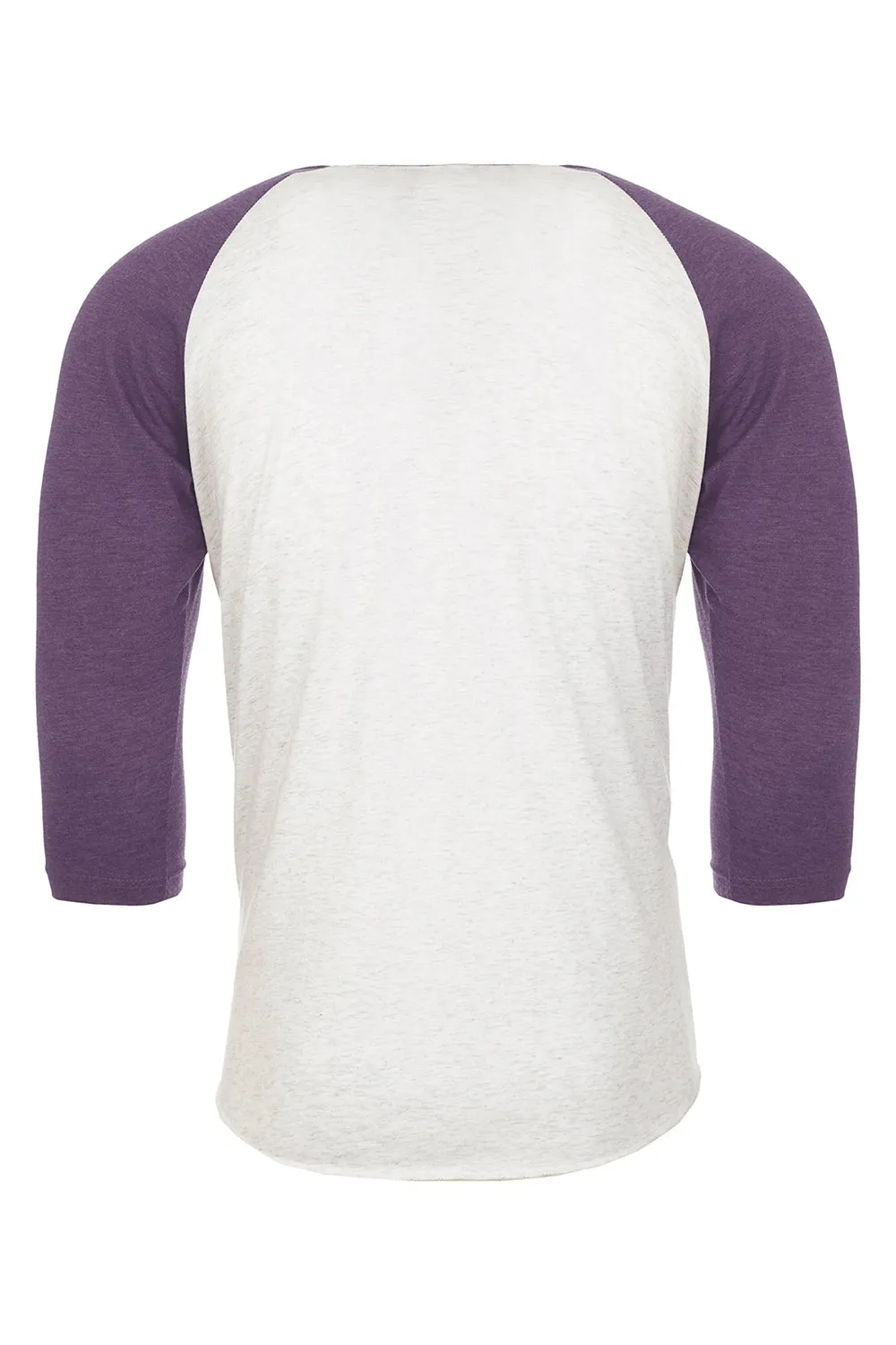 Next Level Mens Jersey 3/4 Sleeve Crewneck T-Shirt - Heather White/Purple Rush
