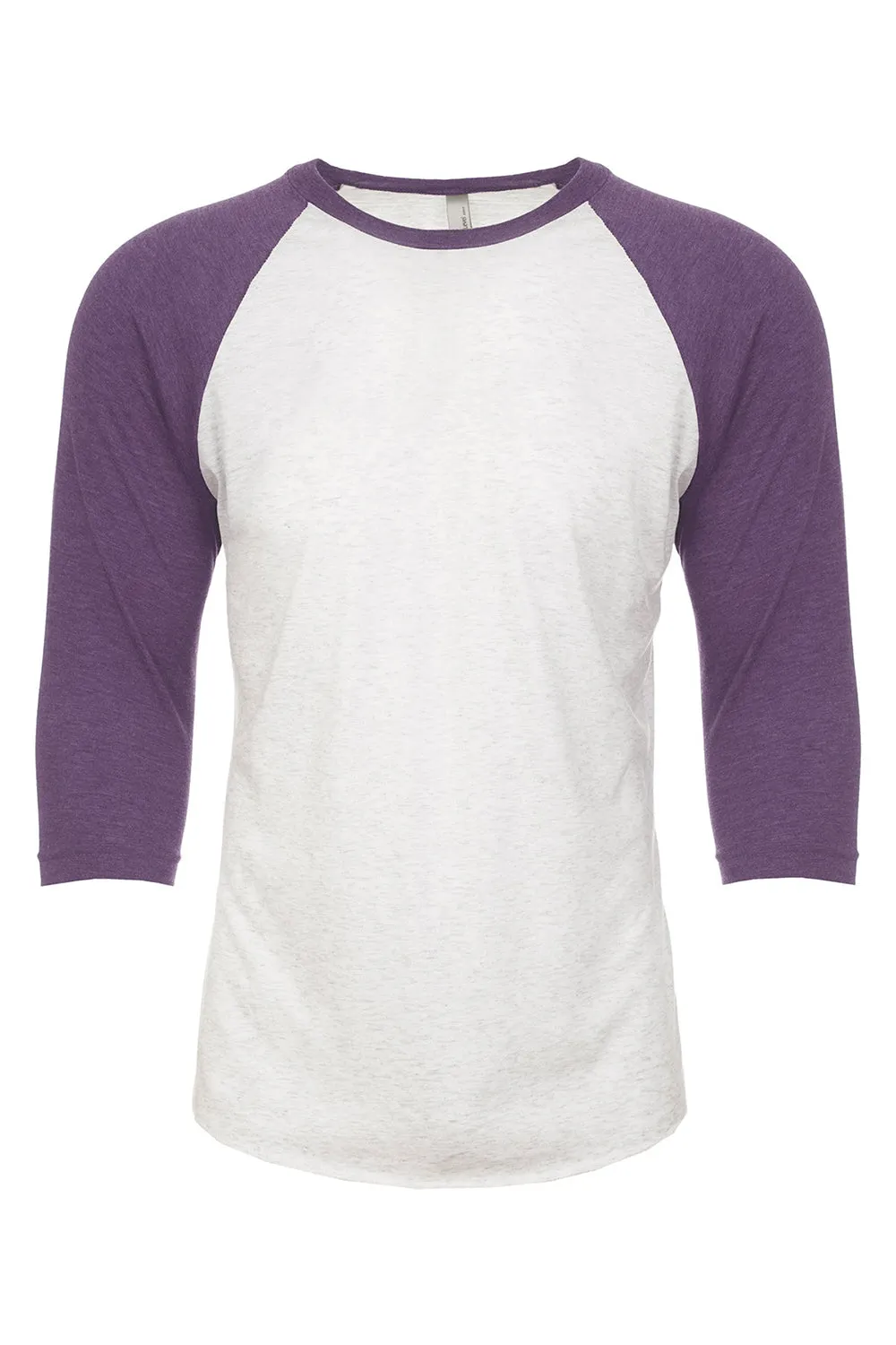 Next Level Mens Jersey 3/4 Sleeve Crewneck T-Shirt - Heather White/Purple Rush