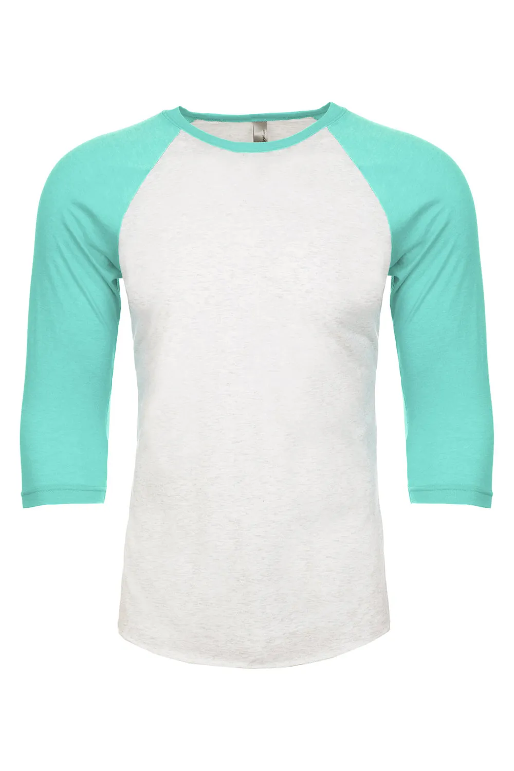 Next Level Mens Jersey 3/4 Sleeve Crewneck T-Shirt - Heather White/Tahiti Blue