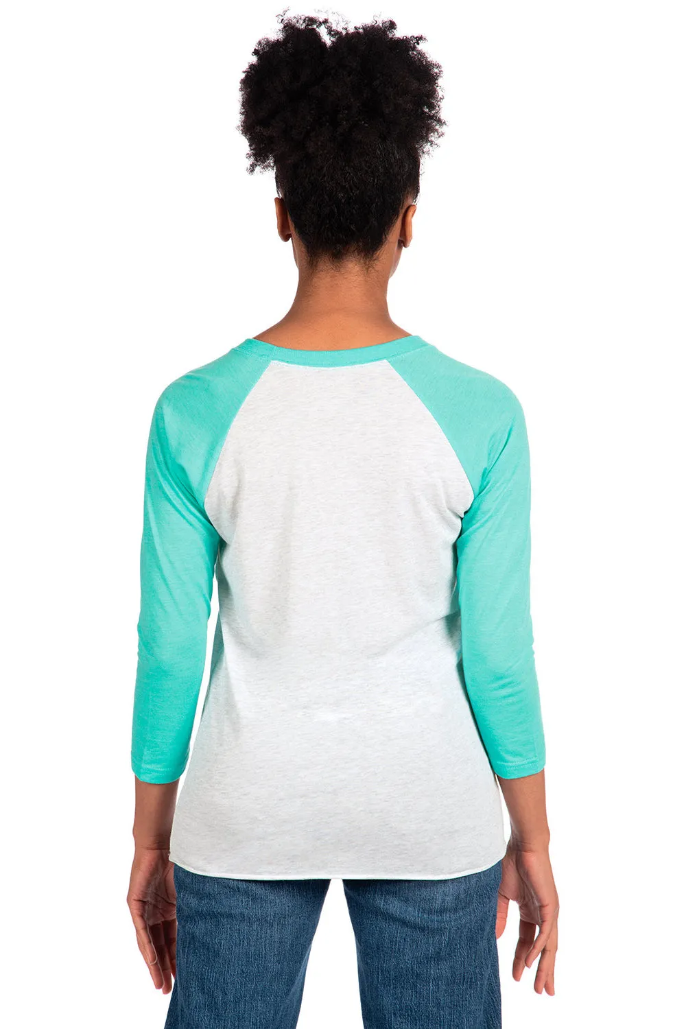 Next Level Mens Jersey 3/4 Sleeve Crewneck T-Shirt - Heather White/Tahiti Blue