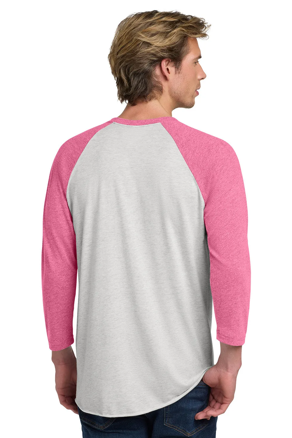 Next Level Mens Jersey 3/4 Sleeve Crewneck T-Shirt - Heather White/Vintage Pink