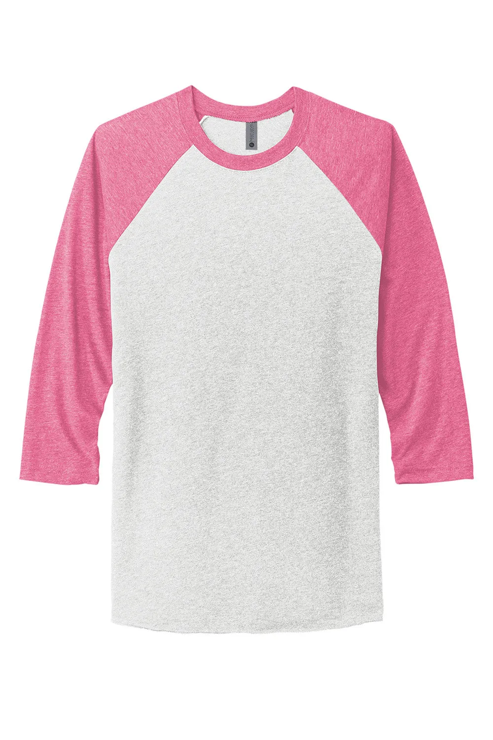 Next Level Mens Jersey 3/4 Sleeve Crewneck T-Shirt - Heather White/Vintage Pink