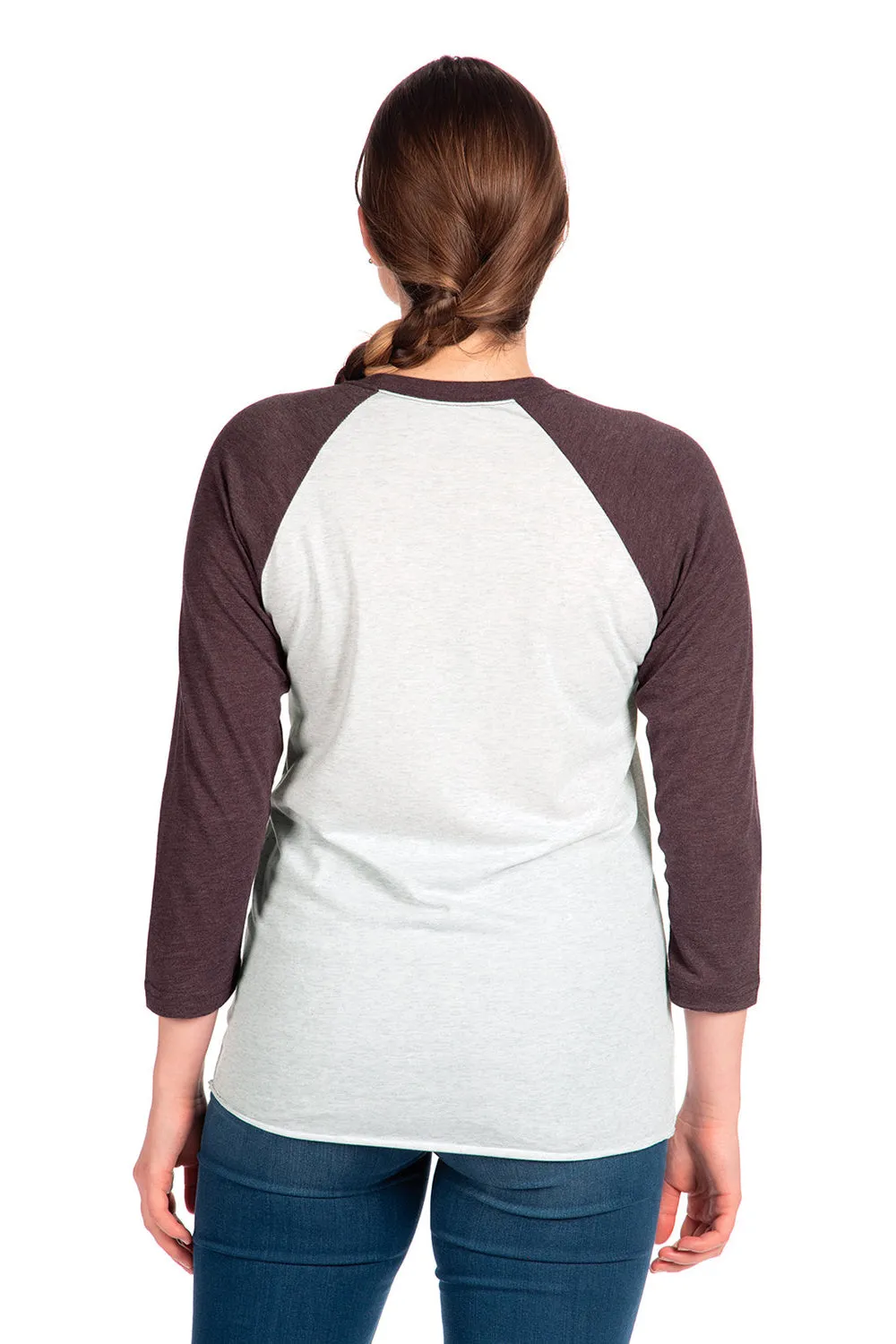 Next Level Mens Jersey 3/4 Sleeve Crewneck T-Shirt - Heather White/Vintage Purple