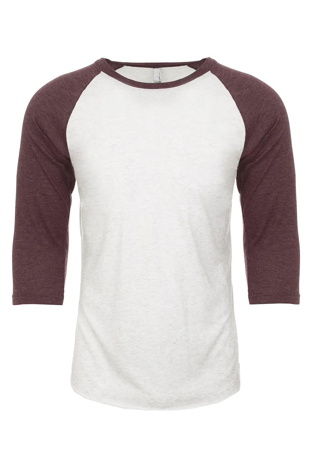 Next Level Mens Jersey 3/4 Sleeve Crewneck T-Shirt - Heather White/Vintage Purple