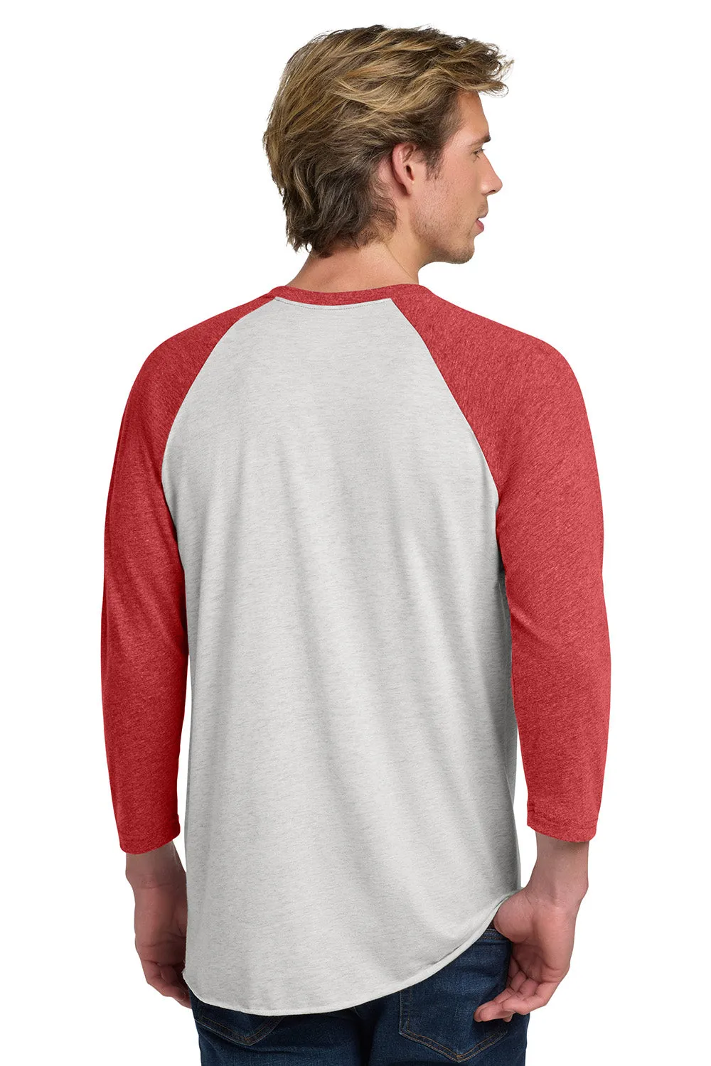 Next Level Mens Jersey 3/4 Sleeve Crewneck T-Shirt - Heather White/Vintage Red