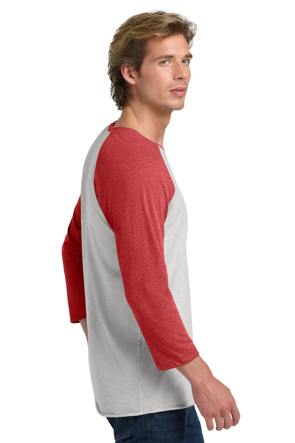 Next Level Mens Jersey 3/4 Sleeve Crewneck T-Shirt - Heather White/Vintage Red