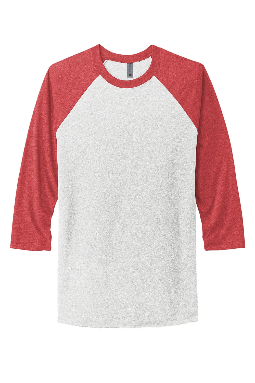Next Level Mens Jersey 3/4 Sleeve Crewneck T-Shirt - Heather White/Vintage Red