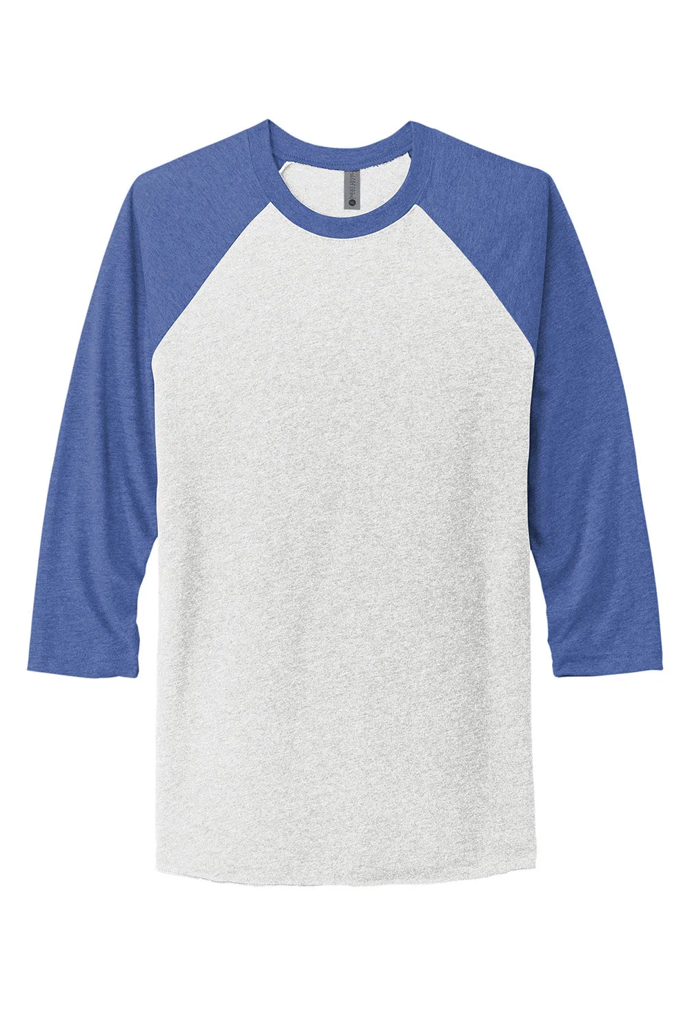 Next Level Mens Jersey 3/4 Sleeve Crewneck T-Shirt - Heather White/Vintage Royal Blue