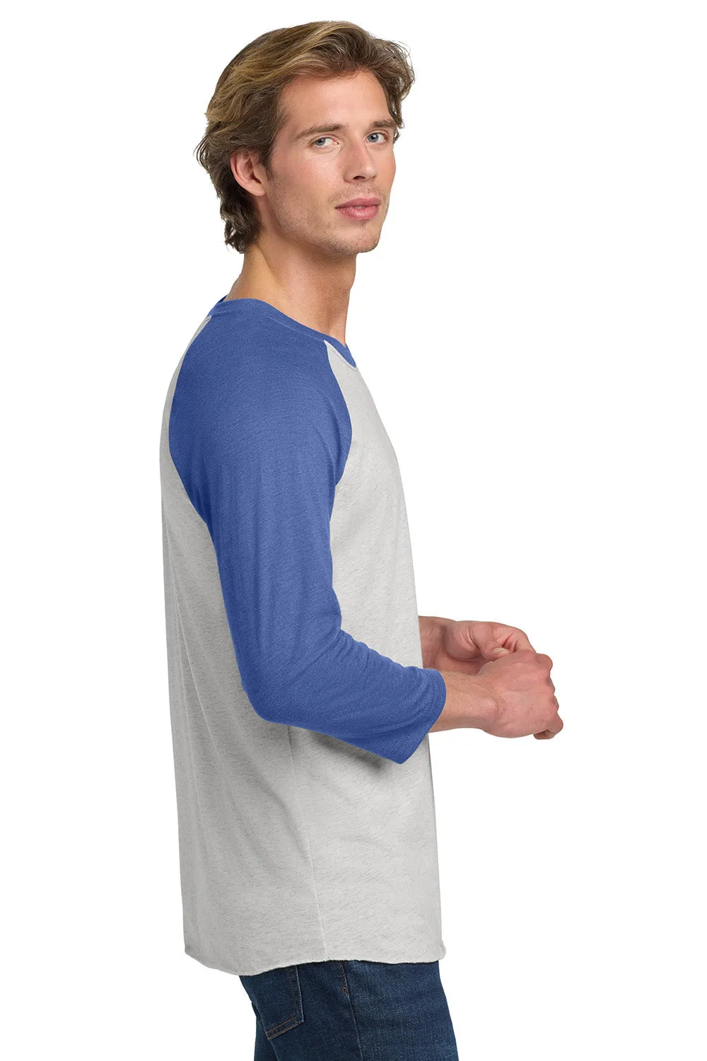 Next Level Mens Jersey 3/4 Sleeve Crewneck T-Shirt - Heather White/Vintage Royal Blue