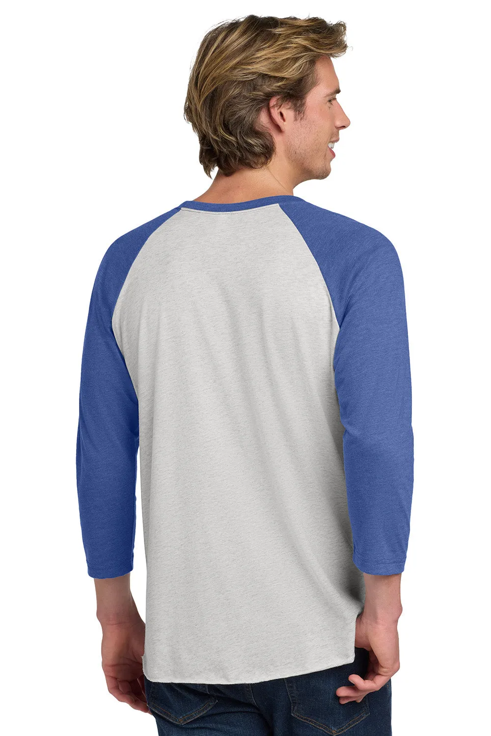 Next Level Mens Jersey 3/4 Sleeve Crewneck T-Shirt - Heather White/Vintage Royal Blue