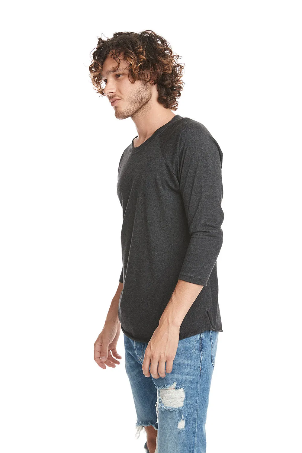 Next Level Mens Jersey 3/4 Sleeve Crewneck T-Shirt - Vintage Black