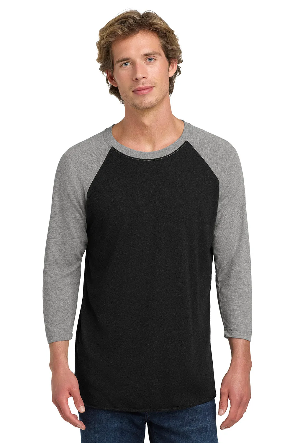 Next Level Mens Jersey 3/4 Sleeve Crewneck T-Shirt - Vintage Black/Heather Grey