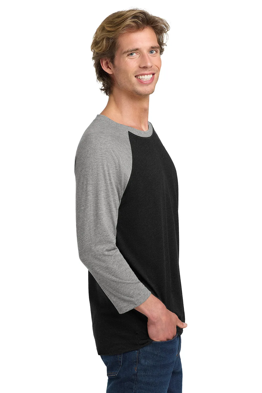 Next Level Mens Jersey 3/4 Sleeve Crewneck T-Shirt - Vintage Black/Heather Grey