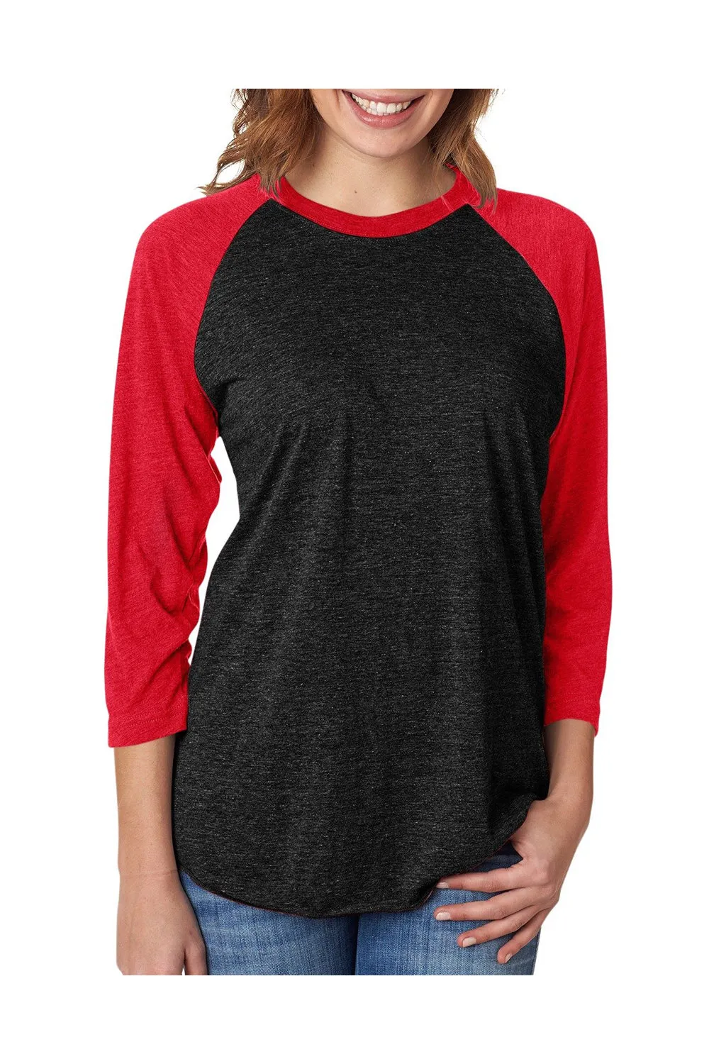 Next Level Mens Jersey 3/4 Sleeve Crewneck T-Shirt - Vintage Black/Red