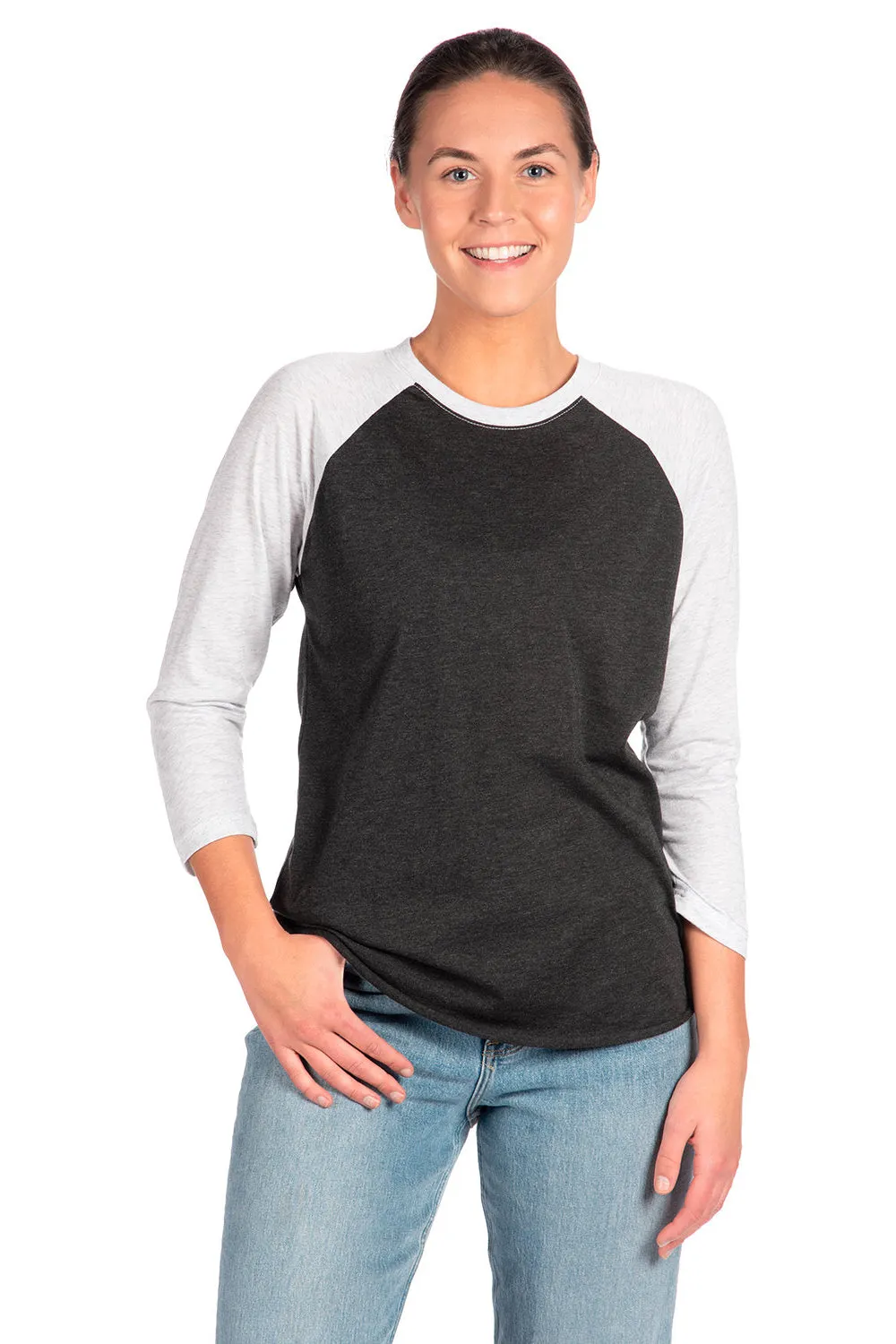 Next Level Mens Jersey 3/4 Sleeve Crewneck T-Shirt - Vintage Black/White