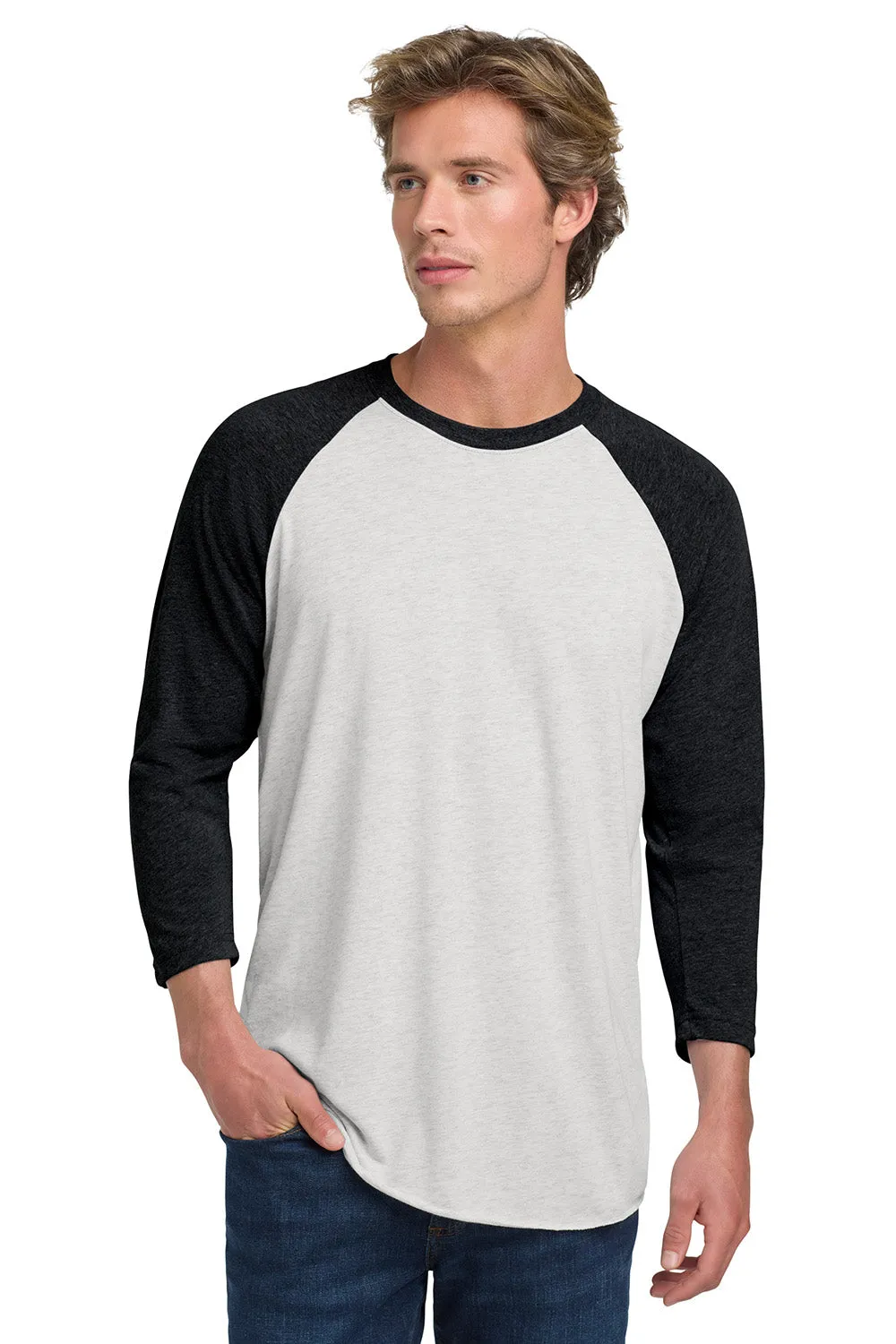 Next Level Mens Jersey 3/4 Sleeve Crewneck T-Shirt - Vintage White/Black