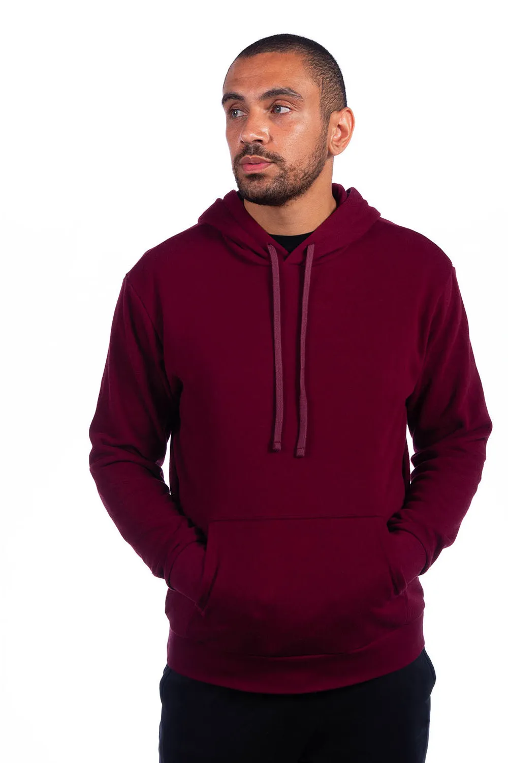 Next Level Mens Sueded French Terry Hooded Sweatshirt Hoodie w/ Pouch Pocket - Maroon