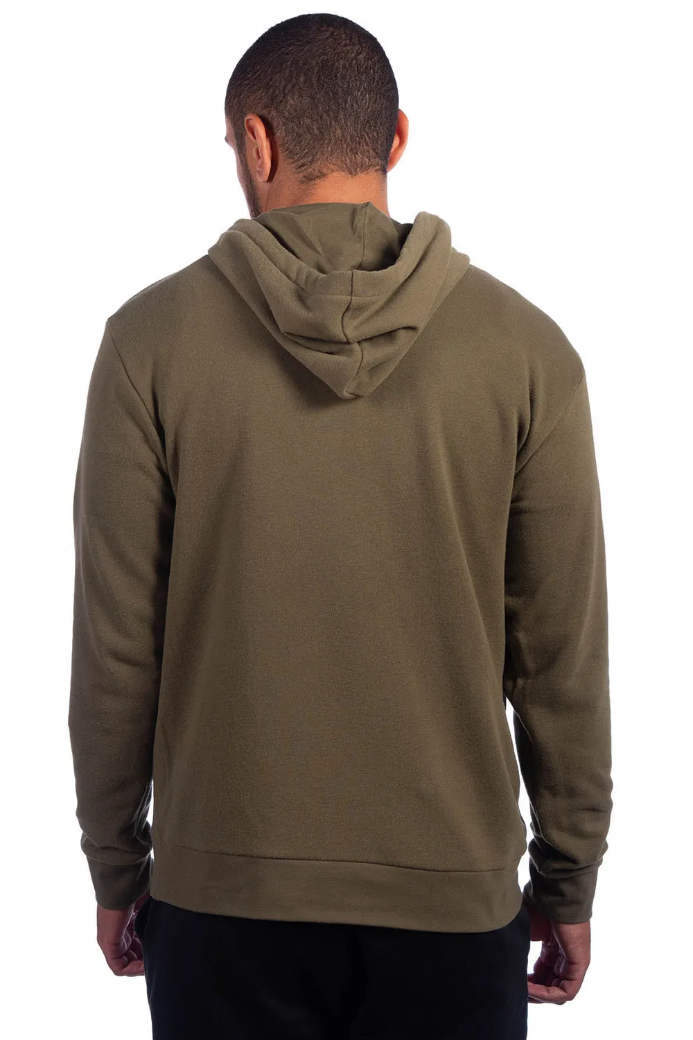 Next Level Mens Sueded French Terry Hooded Sweatshirt Hoodie w/ Pouch Pocket - Military Green