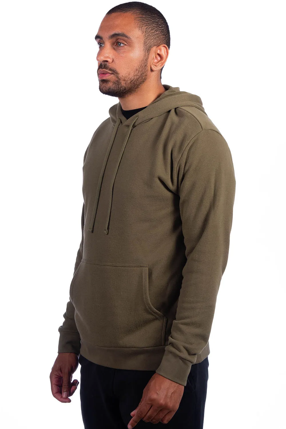 Next Level Mens Sueded French Terry Hooded Sweatshirt Hoodie w/ Pouch Pocket - Military Green